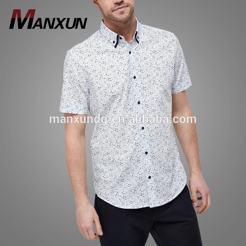 2018 Summer Double Collar WHite Floral Short Sleeves New Style Pant Mens Shirts