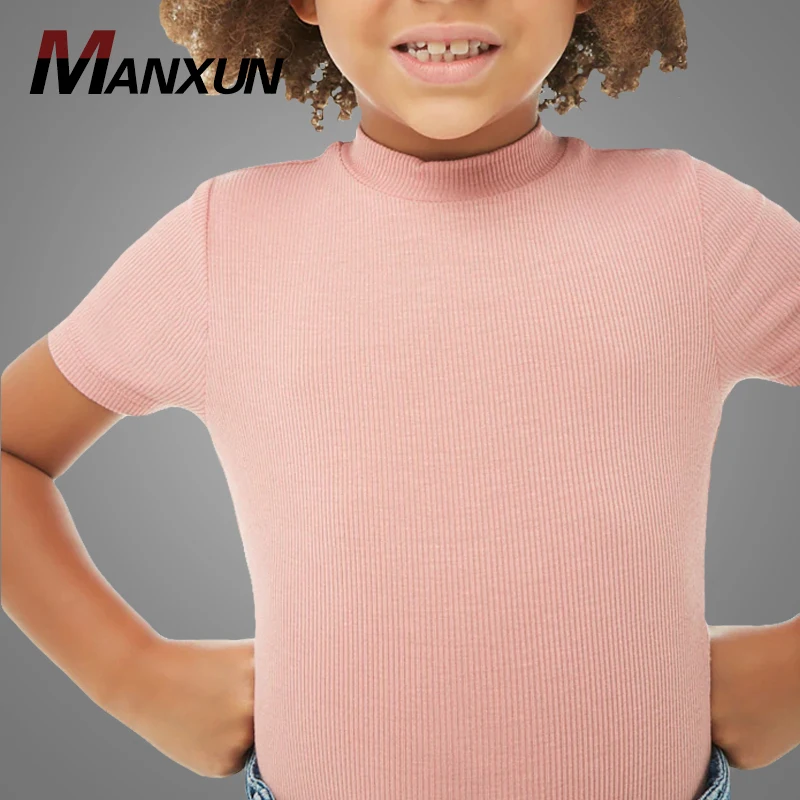 Girls Baby Clothes Ribbed Knit Bodysuit Plain Soft Top Tee Pink T-shirts For Girls