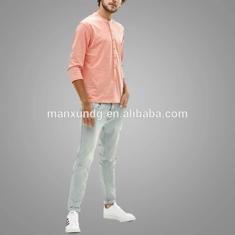 High Quality Long Sleeve Slim T-Shirt Knitted Button Front Mens Red T Shirt 5