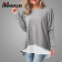 Grey-Long-Sleeve-Button-Back-Patchwork-Tshirt