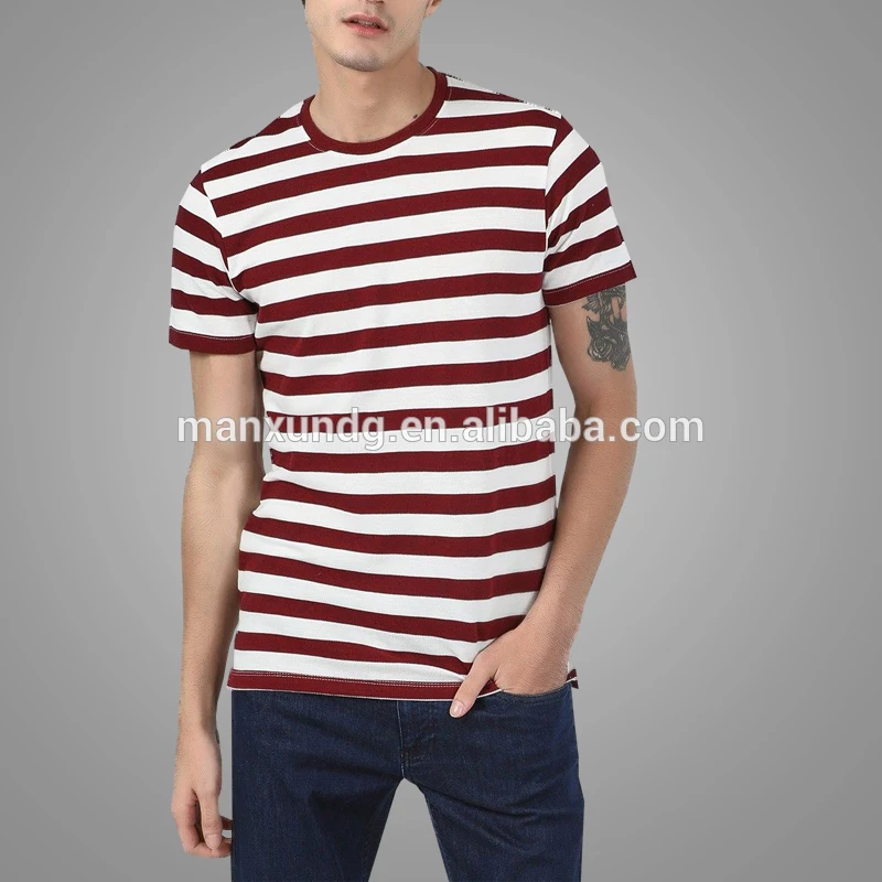Wholesale Crew Neck Slim Fit T-Shirt Red And White Stripe Short Sleeve T Shirt For Men