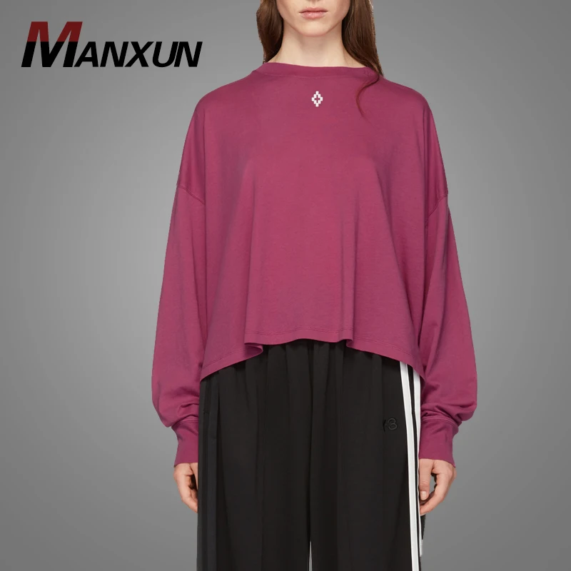 Custom Design Batwing Long Sleeve T Shirt Rib Knit Crewneck Collar And Cuffs Women Sweatshirts