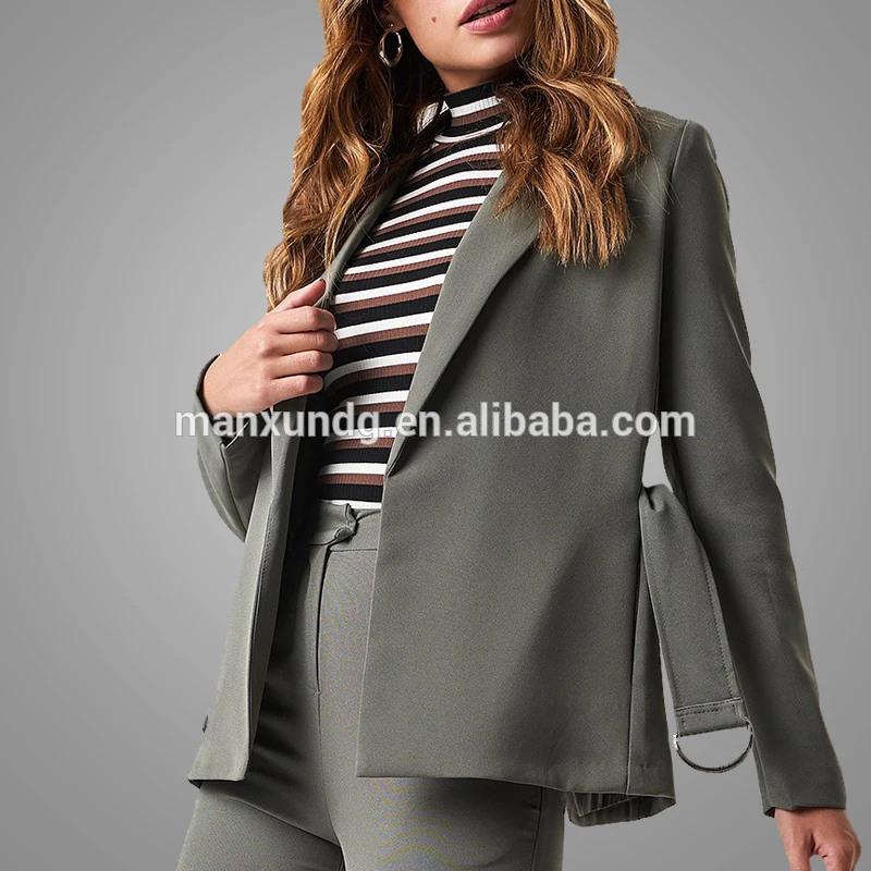 New Fashion Slim Fit Women Solid Color  Blazer Suit Jacket High Quality Formal Business Buckle Belted Office Blazer 5
