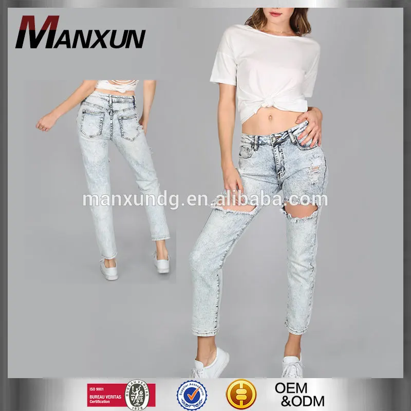 Fashionable Distressed Wash Skinny Jeans Woman Pants Skinny Denim Jean For Women Ripped Washing Jeans