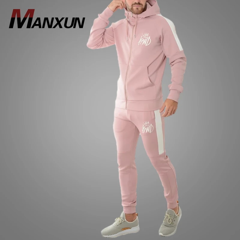 Custom Logo Pink Poly Tracksuit Mens Sports Suit Baggy Cotton Tracksuits 2018