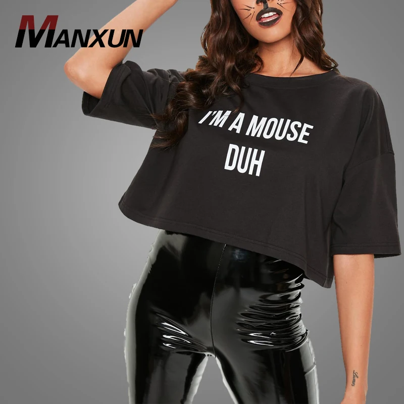 Wholesale Cheap Custom Black Logo Printing Cropped T Shirt Top Women Short T Shirt