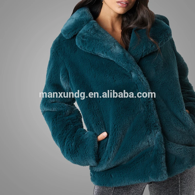 Wholesale Hot Design Warm Winter Green Long Sleeve Faux Fur Loose Hoodies Coat Custom Oversized Soft Faux Fur Jacket For Women