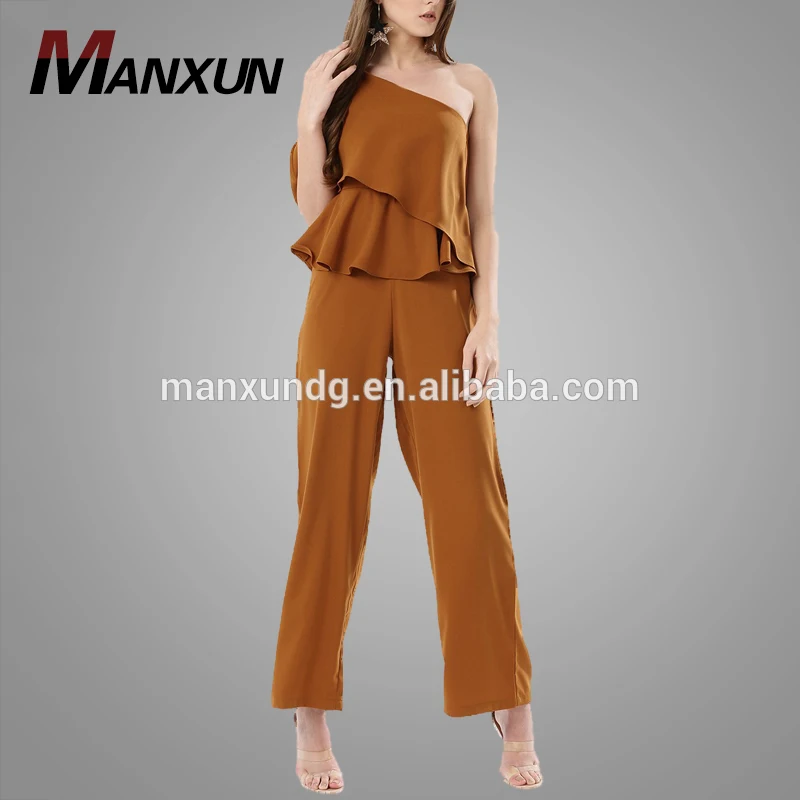 Hot Sale One Shoulder Peplum Sexy Ruffle Chiffon Jumpsuit For Women 2017