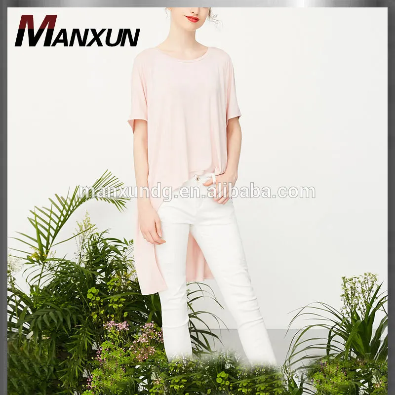 Girls Casual Top Knit Fabric Short Plain Designs Irregular Style Round Collar Short Bat Sleeve T-shirts
