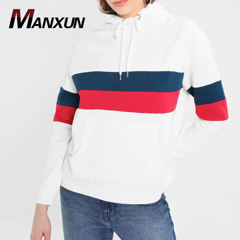 Factory Custom Women Slim Fit Stripe Hoodies Fitted Cotton French Terry Streetwear Oversize pullover Fleece Hoodie Sweatshirt
