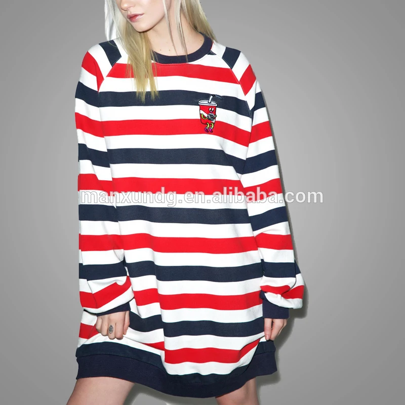 Custom Red And White Stripe Longline Sweatshirt Casual Women Oversized Sweatshirt