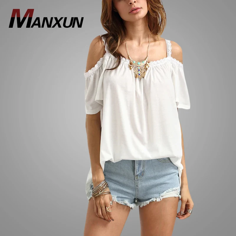 Latest Design Women Open Shoulder Lace Top Custom Summer Sexy Blouse Wholesale White Women Tops