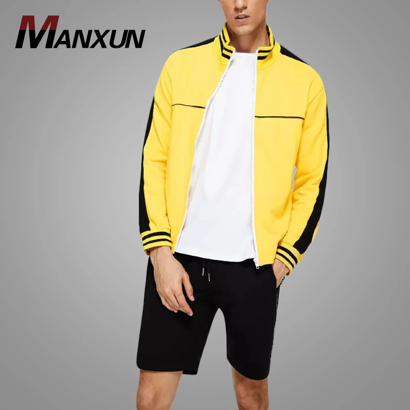 2018 New Style Mens Striped Trim Two Tone Jacket Custom Sport Jackets Hot Sell Zip-up Man Jacket
