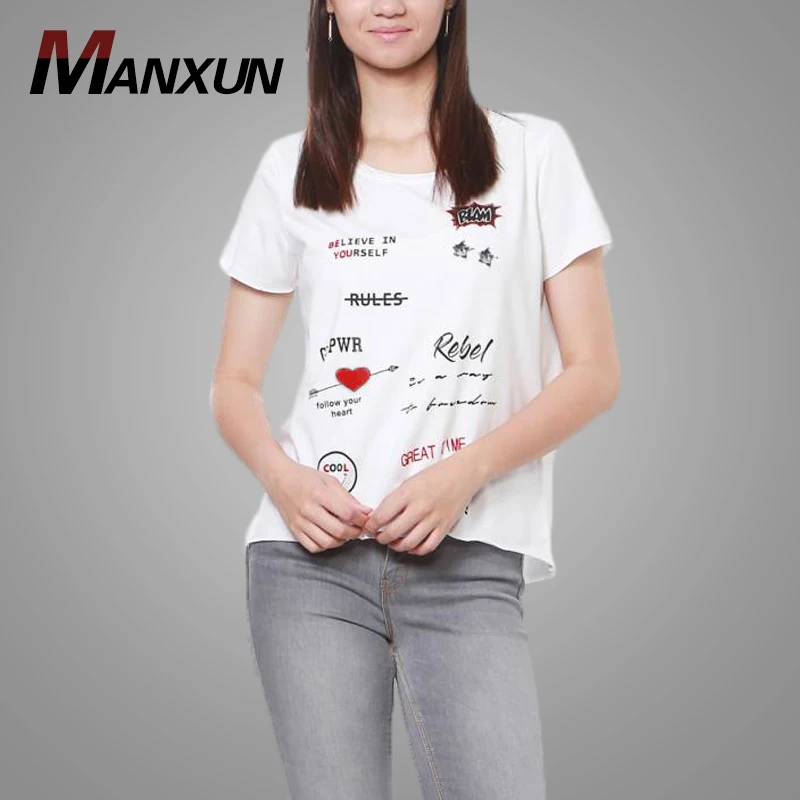 Hot sell Crew Neck Short Sleeve White T-shirt for Women Fashion Custom Digital Printing T-shirt Women