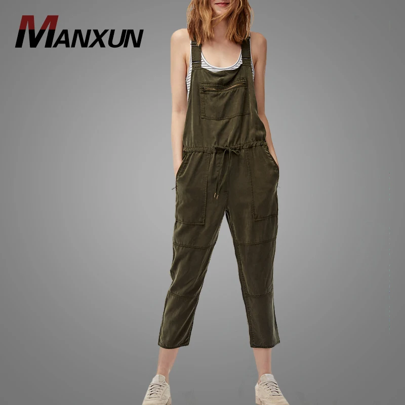 2018 Latest Design Ladies Rompers High Quality Elastic Waist Jumpsuit Sport Style Side Zipper Pockets Women Apparel