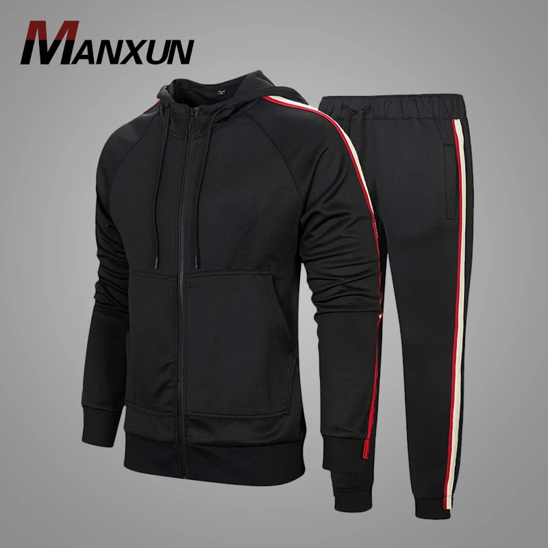 Plain Black Mens Fleece Tracksuit Set High Quality Custom Zip-up Warm Autumn Tracksuit Men