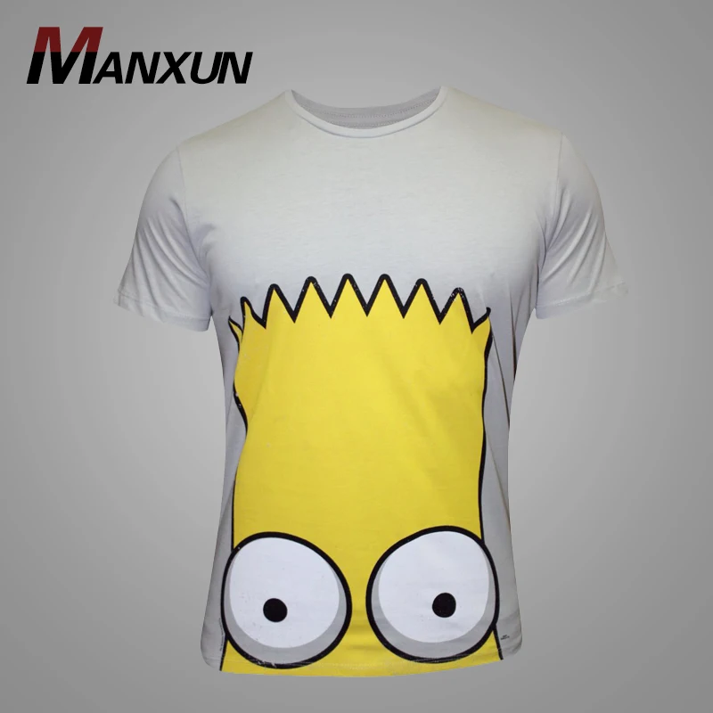 100% Polyester Cartoon Character Printed T-shirt for Men Custom White Mens T-shirt