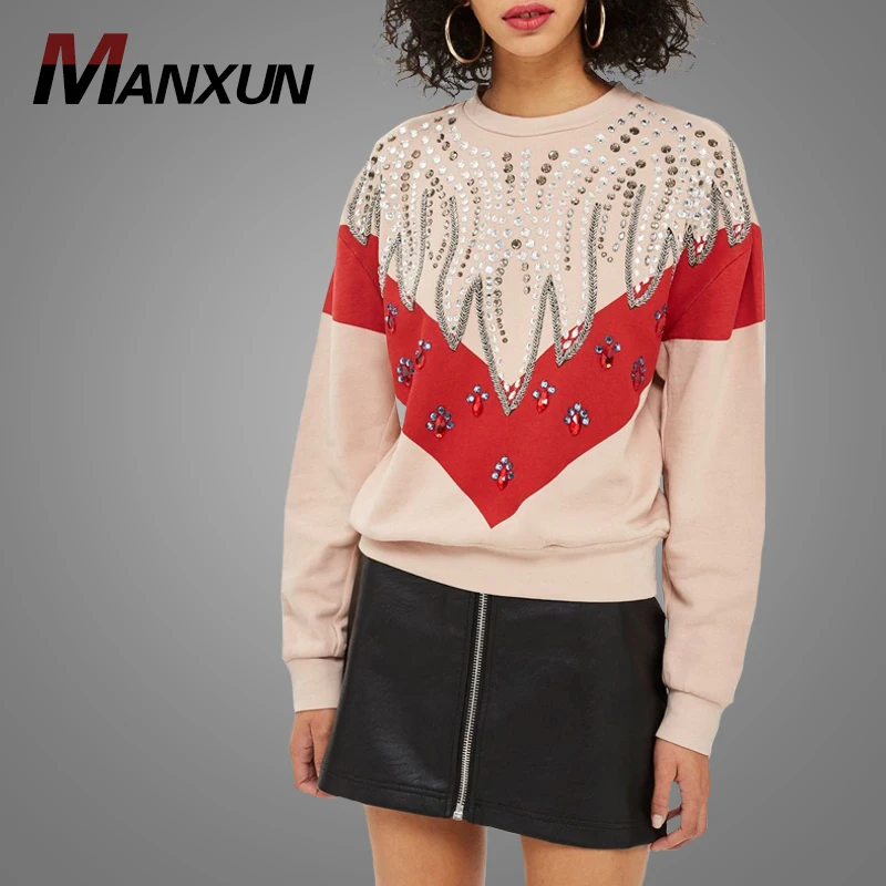 2018 Western Style Popular Sweatshirt Premium Quality Beaded Design Ladies Hoodies Stylish Cotton Blouse Clothing