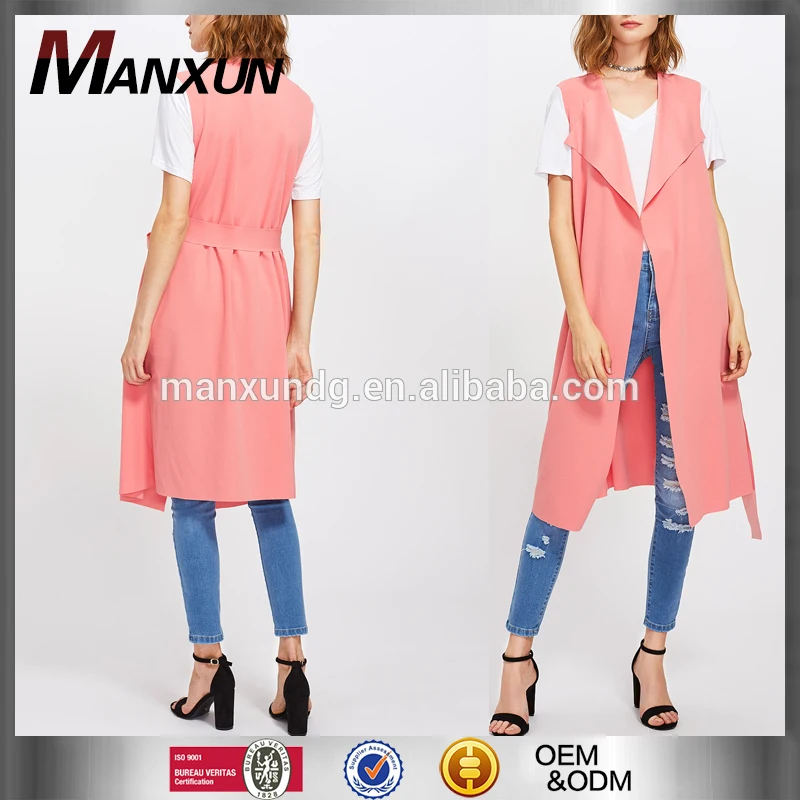 Chinese Clothing Factory High Quality And Fashionable Clothes Women Ladies Pink Longline Belted Vest