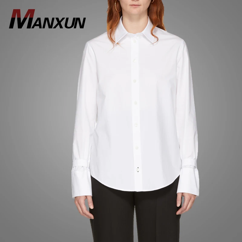 High Quality Long Sleeve Cotton White Poplin Ladies Shirt Formal White Shirt For Ladies