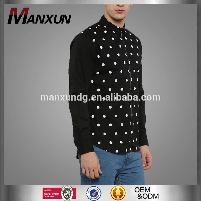 High Quality Latest Design Polka Dot Shirt With Zip Placket Shirt Casual Formal Cotton Shirts