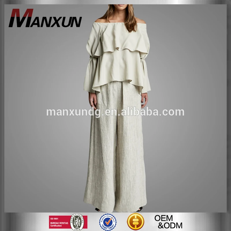 European Top Fashion For Female Popular Plain Eyelet Pants Loose Comfortable With Elastic Waistband Trousers