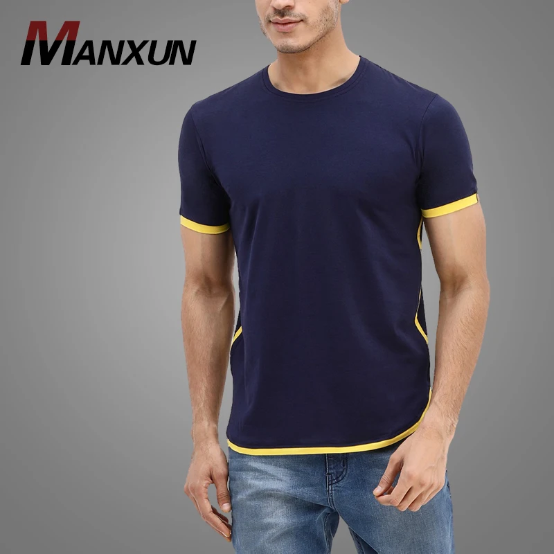 High Quality 100 Cotton Curved Hem Contrast T-Shirt Mens Tee Shirts
