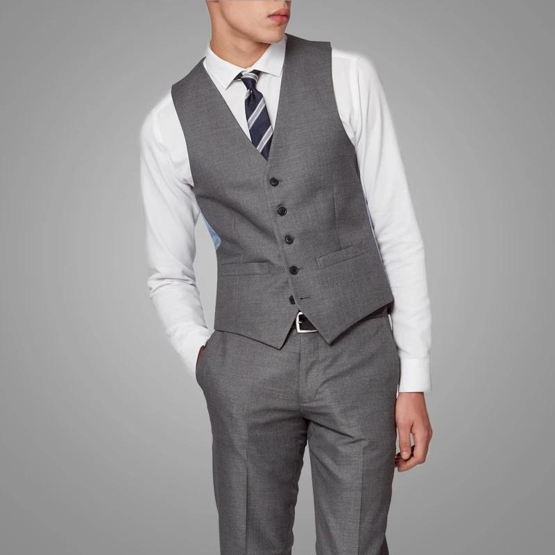 High Quality Business Formal Mens 3 Piece Suit Dark Gray Slim Fit Man body Suits Set with Vest 5