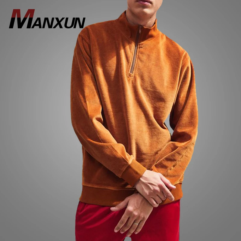 2019 Best Selling XXXXl  Long Sleeve Mock Neck Hoodies Sweatshirt High Fashion Mens Velour Half Zip Hoody