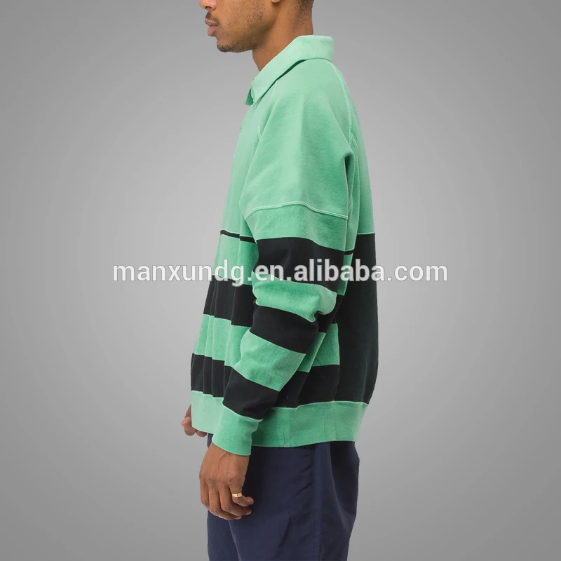 Wholesale Long Sleeve Stripe Polo Collared T Shirt Sweatshirt Green Polo Shirt Men 3