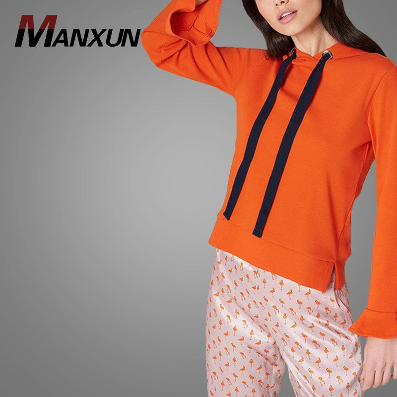 Wholesale Cheap Oversized Cotton Hoodies Top Quality Hoodie Streetwear Fashion Flare Sleeve Plain Sweat Girl Clothing