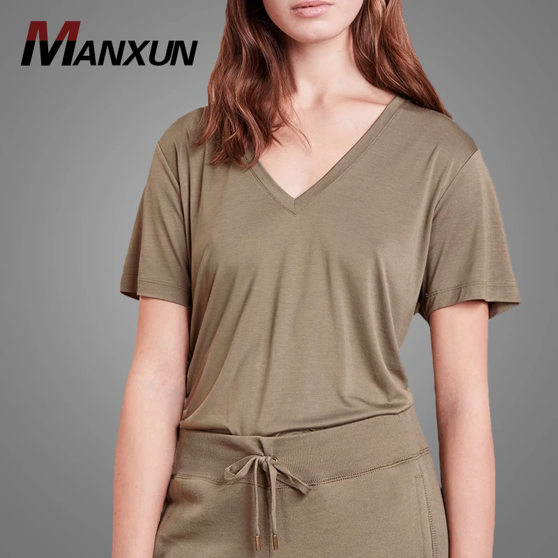 Wholesale Women OEM Summer Fashion Plain V Neck T Shirts New Trendy Custom Logo t- shirts For Girls