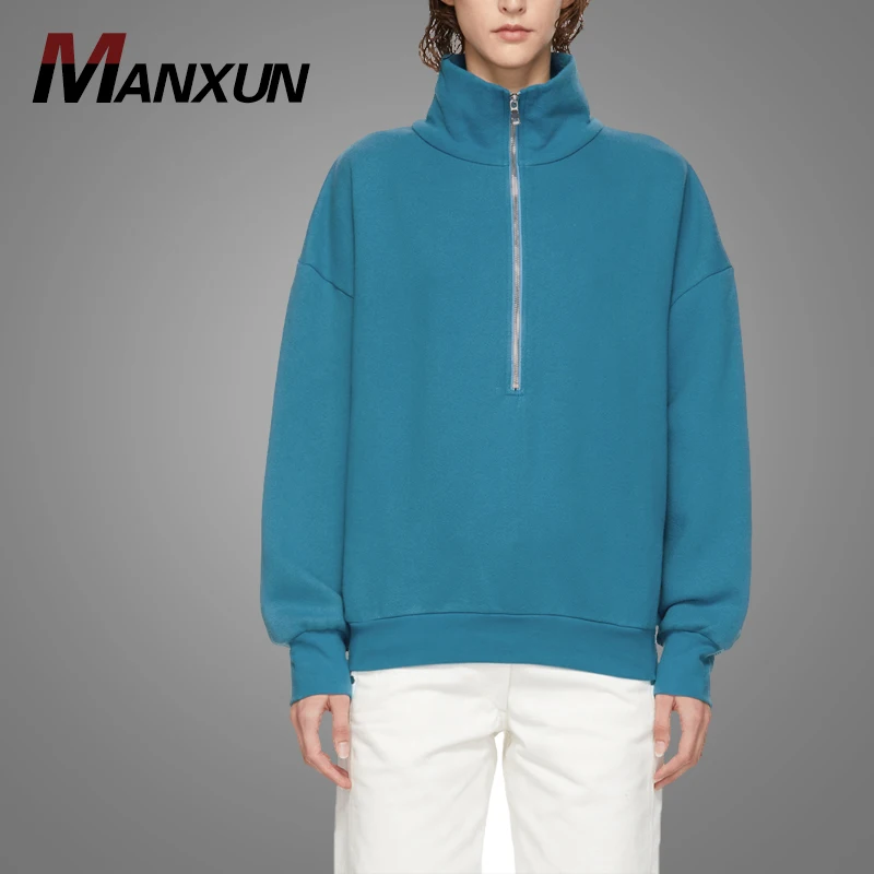 Custom Design Half-Zip Sweater French Terry Ladies Sweater Blue Pullover Women Sweatshirt