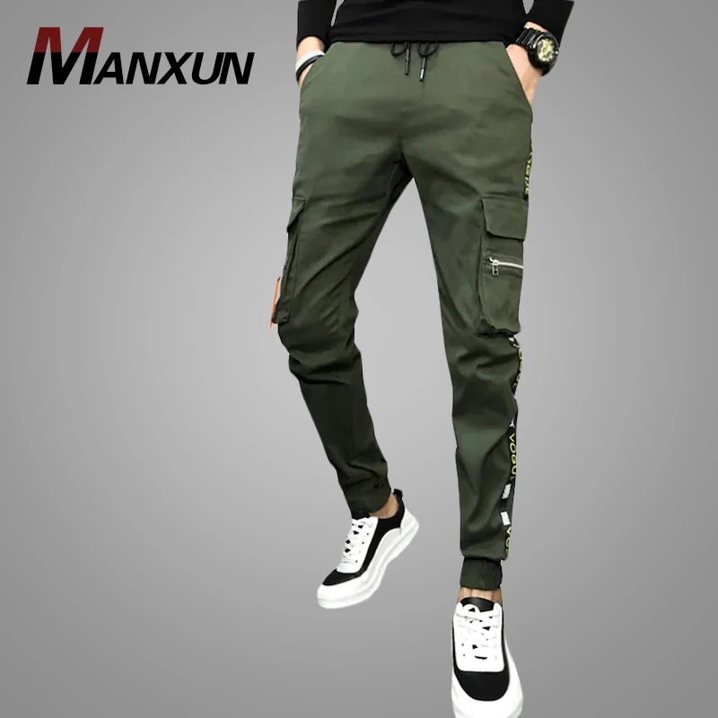 Latest Design Men Pocket Decoration Tape Drawstring Pants Army Green Man Pants Hot Sell