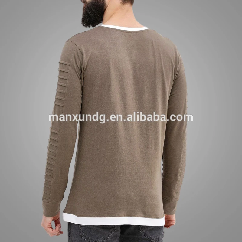Wholesale Plain Slim Fit T-Shirt Pleats Zipper Design Long Sleeve Mens T Shirts 2019 3