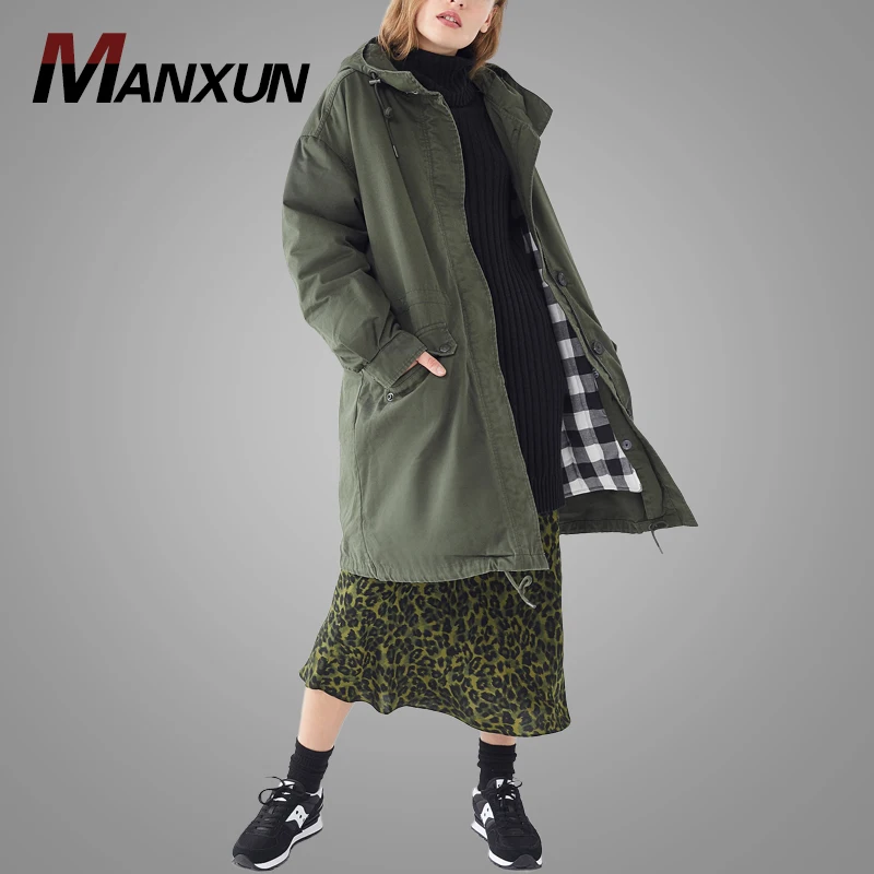 Winter Womens Parka Casual Outwear Hooded Coat Winter Army Green Long Trench Warm Life Jacket