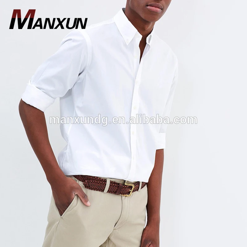 Wholesale Dongguan Clothing Custom Solid Cotton White Long Sleeve Dress Shirts For Men