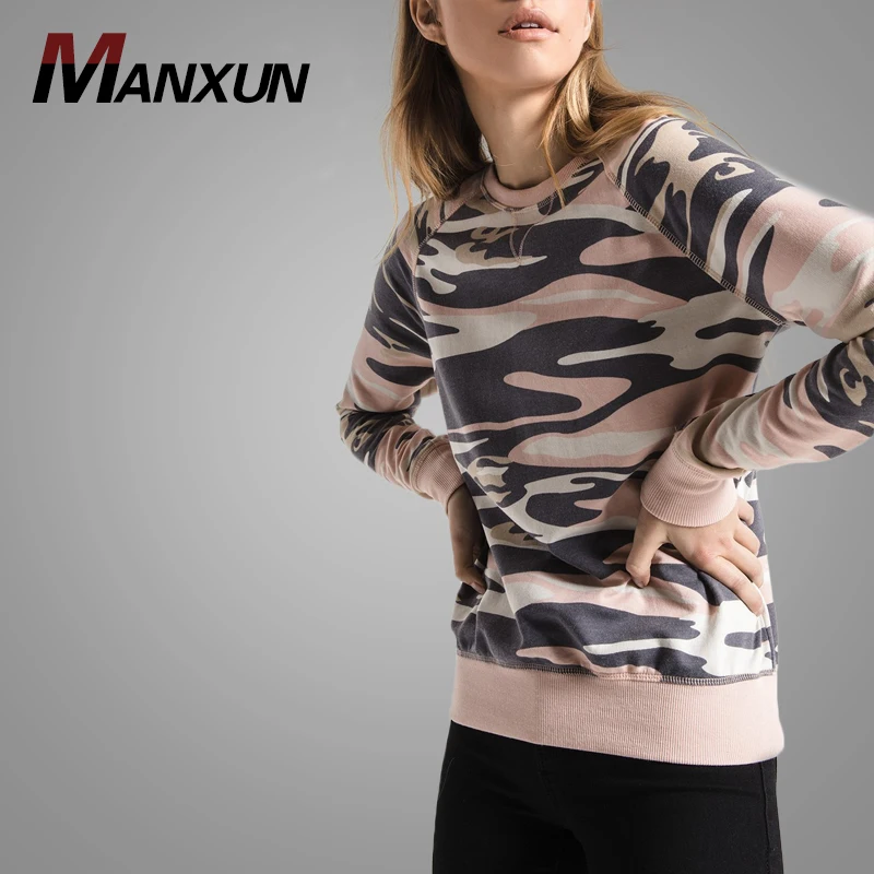 New Style Pink Camo Crewneck Sweatshirt Women Slim Fit Custom Women Sweatshirt