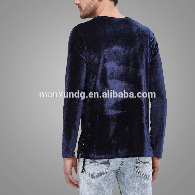 Custom Long Sleeve Velour T Shirt Velvet Fitness Mens Blank T-Shirt 2018 3