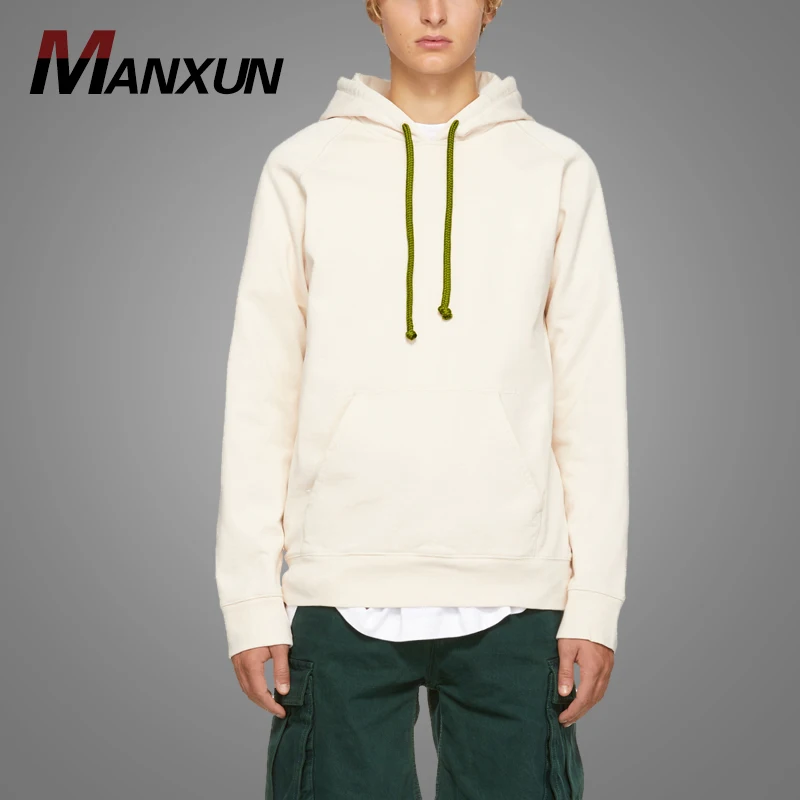 High Quality White Fleece Hoodie Green Drawstrings Plain Mens Hoodies With Hood