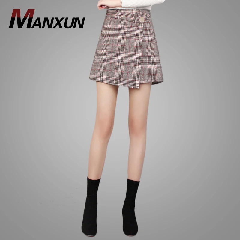 2019 Latest Autumn Winter Ladies Fashion Plaid Thicker Simple Shorts Loose High Waist Girls Pants Skirt