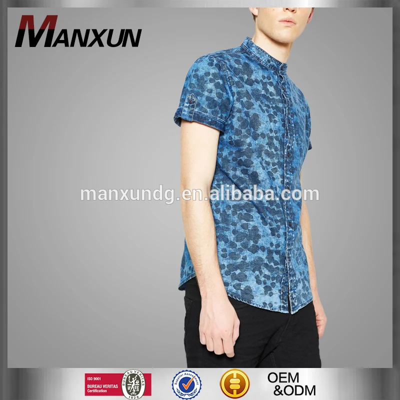 Slim fit casual patterned denim shirt long sleeves boys tops polo shirts for men