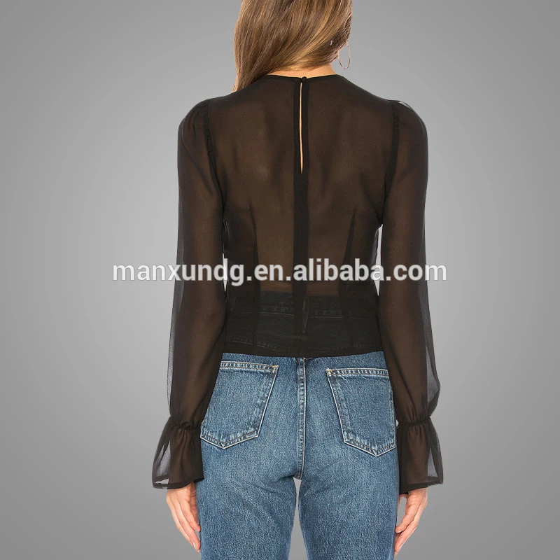 Autumn Custom Black Sexy Fashion Women Flare Sleeve Top Womens Tops Blouses 2018 5