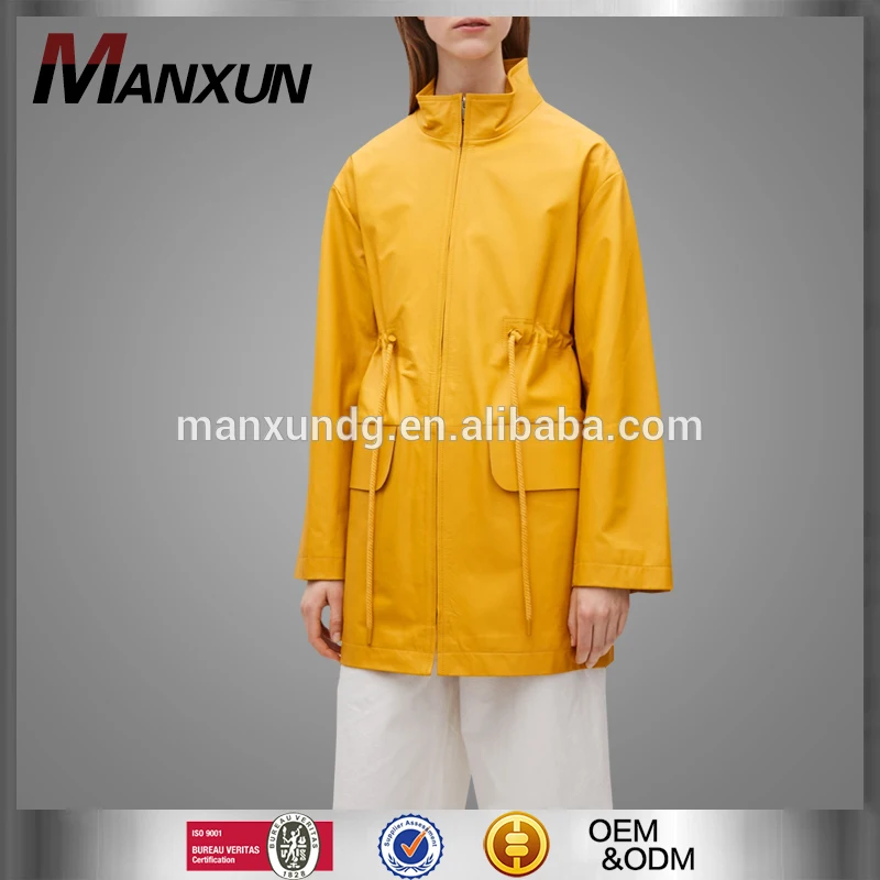 Custom Design Pure Color Girls Coat Top Fashion Woman Standing Collar Leather Jacket With The Zipper