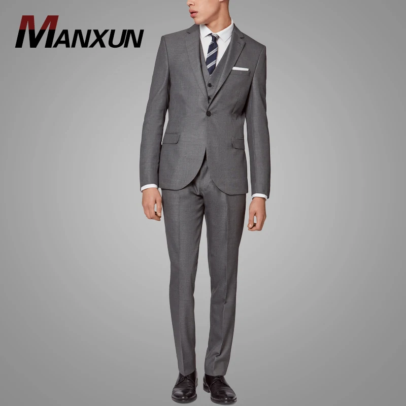 High Quality Business Formal Mens 3 Piece Suit Dark Gray Slim Fit Man body Suits Set with Vest