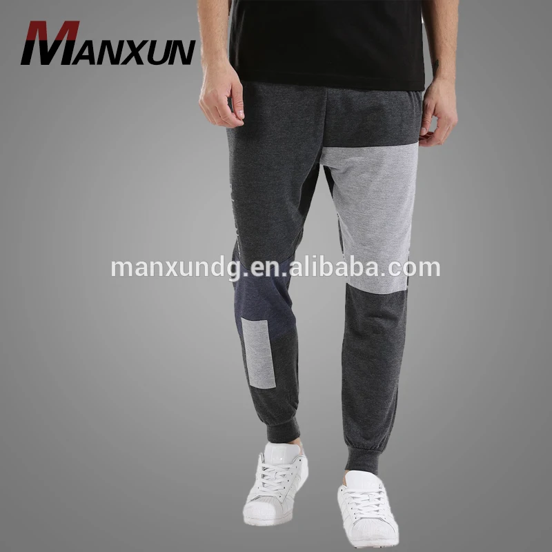 High Quality Custom Patchwork Design Mens Cotton Fabric Joggers Pants 2017
