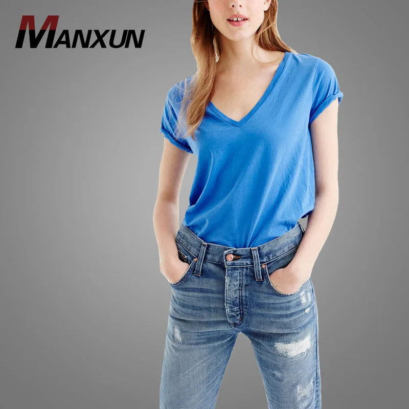 Sexy V-neck Cotton Short Sleeves T-shirt Custom T shirt Printing Tshirt Women Alibaba China