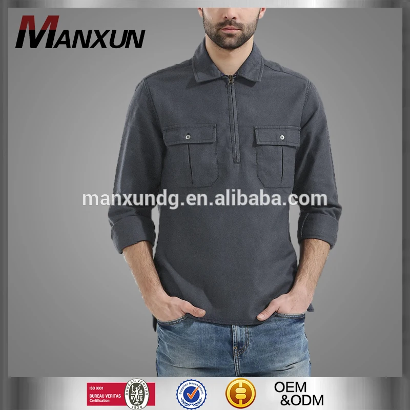 Latest Design Twin Pocket Front Half Zipper Shirt Polo Shirt For Men Stretch Cotton In Plus Size For Men 2017