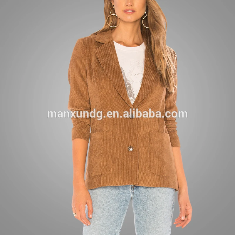 Latest Design Women Vintage Corduroy Blazer Elegant Fashion Business Suits Ladies Hot Sell 2018 3