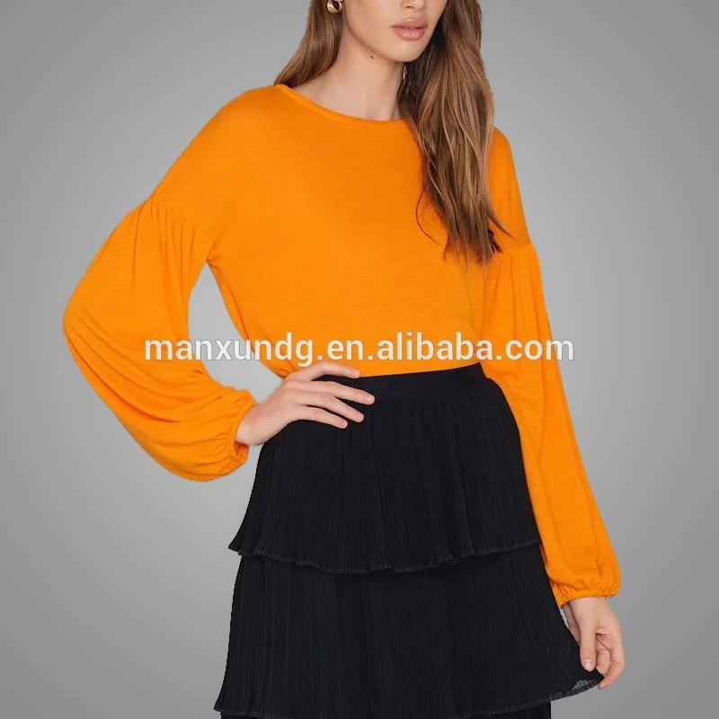 High Quality Orange Long Sleeve T Shirt Women Oversized Cotton T-Shirt 2019